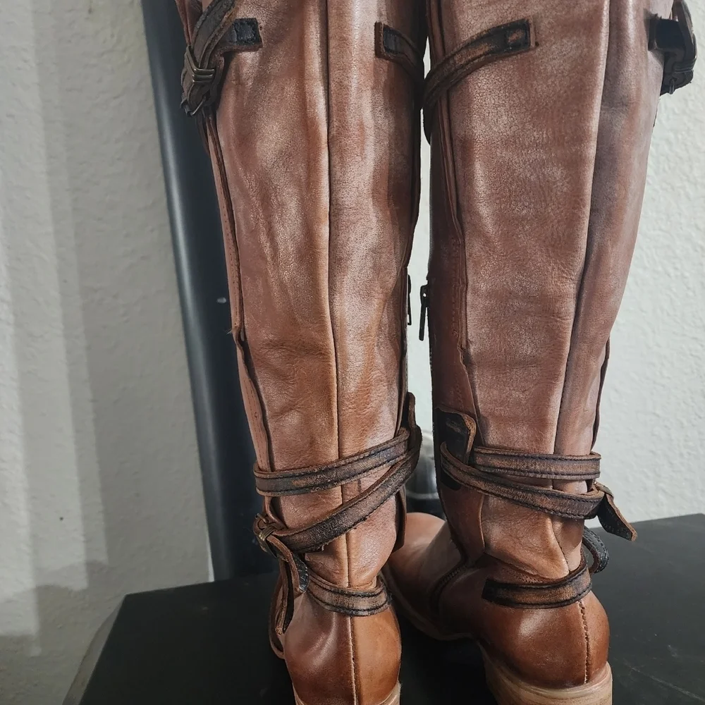 Women's Brown Faux-Leather Mid-Calf Riding Boots